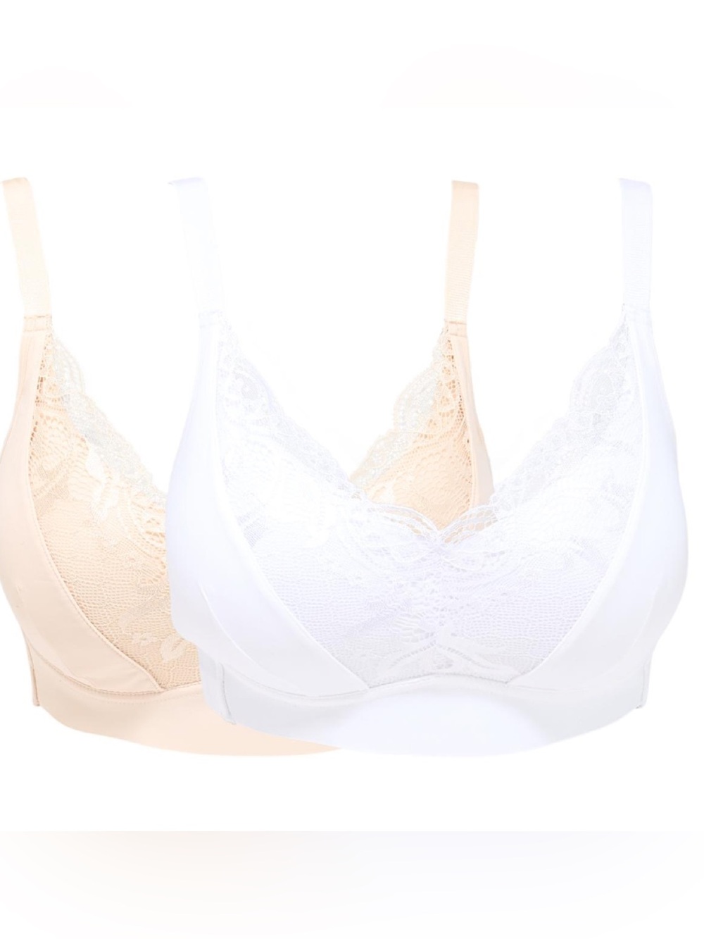 Rhonda Shear Molded Cup Lace Wireless Bralette - White and Nude